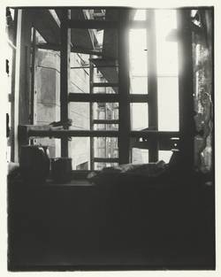 Blick aus dem Küchenfenster auf ein Baugerüst, Sophie-Charlotten-Straße 88