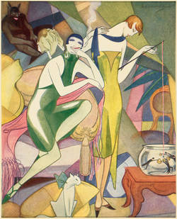 Farbdruck Goldfischfang, um 1925 (Verbleib des Originals unbekannt) ;