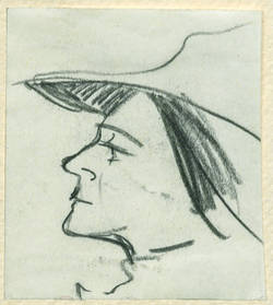 Frauenkopf mit Hut