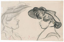 Studie zweier Frauenköpfe mit Hut