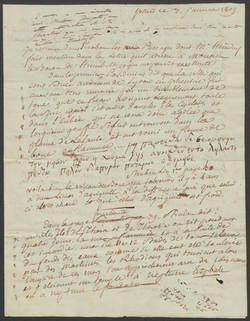 Notiz Alexander von Humboldts auf einem an ihn gerichteten Brief von Le Chevalier