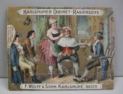 Kleines Werbeschild für "Karlsruher Cabinet-Rasierseife" von F. Wolff & Sohn