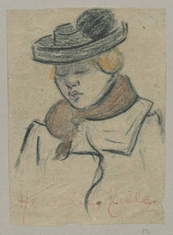 Frau mit Tuch und Hut