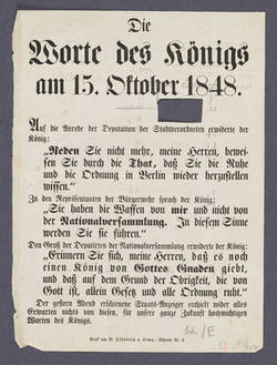 "Die Worte des Königs am 15. Oktober 1848." - Zeitungsbeilage (?)