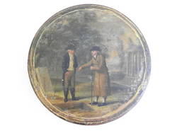 große runde Tabaksdose mit Darstellung zweier Herren im Park