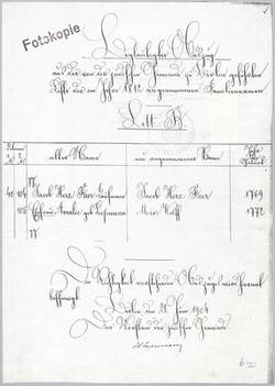 Auszug aus der Liste der  angenommenen Familiennamen von Jacob Herz Beer und Ehefrau Amalie, geb. Liepmann