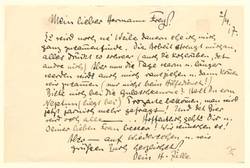 Originalbrief Heinrich Zilles an Hermann Frey, bezieht sich unter anderem auf die Lebensmittelknappheit;