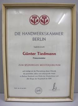 Auszeichnung zum 25-jährigen Meisterjubiläum von Günther Tiedmann