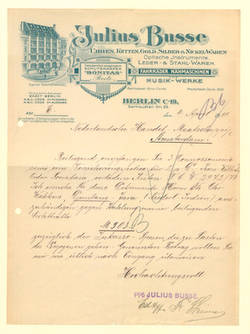 Brief von Julius Busse Geschäftshaus an Nederlandsche Handel -Maatschappij in Amsterdam in Sache: Ruchnung nach Wareneingang per Überweisung zu begleichen.
