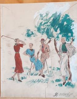 Modezeichnung: Gesellschaft beim Golf