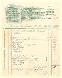 Rechnung von F. Kernien Möbel-Fabrik an Martha Luther;