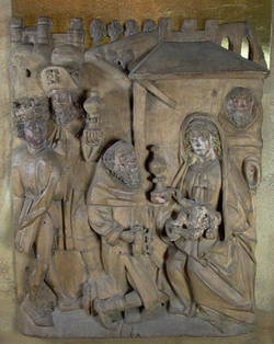 Anbetung der Heiligen drei Könige, Relief aus einem Altarretabel aus der Dorfkirche in Dahlhausen